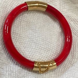 Red jade gold hinge bangle bracelet vintage rare